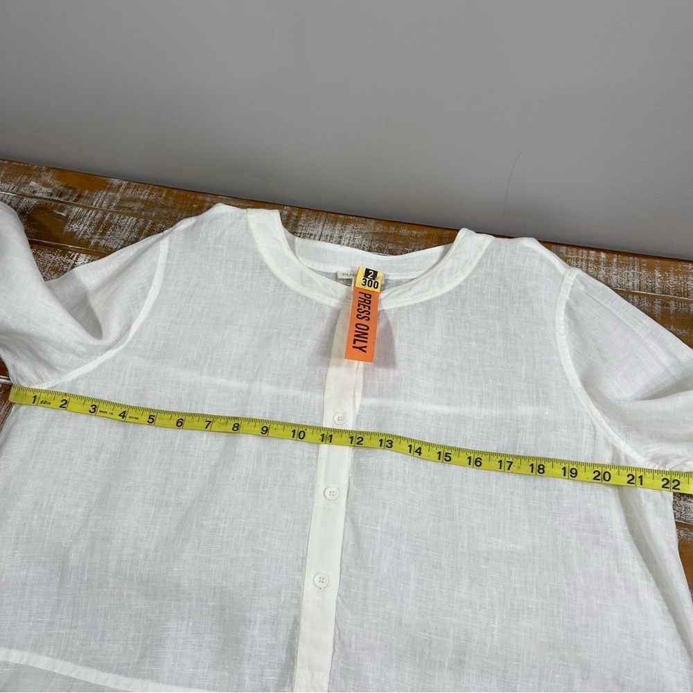 Eileen Fisher Women's White 100% Irish Linen Half Button Long Sleeve Tunic Sz M - Picture 9 of 11
